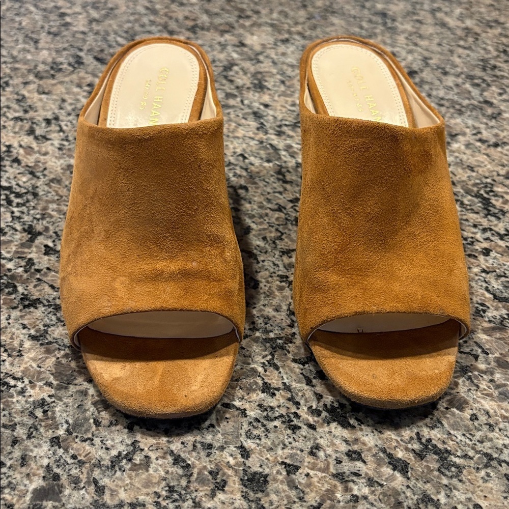 Cole Haan Laree Open Toe Block Heel Mule Sandals in Mink Suede - Picture 7 of 12